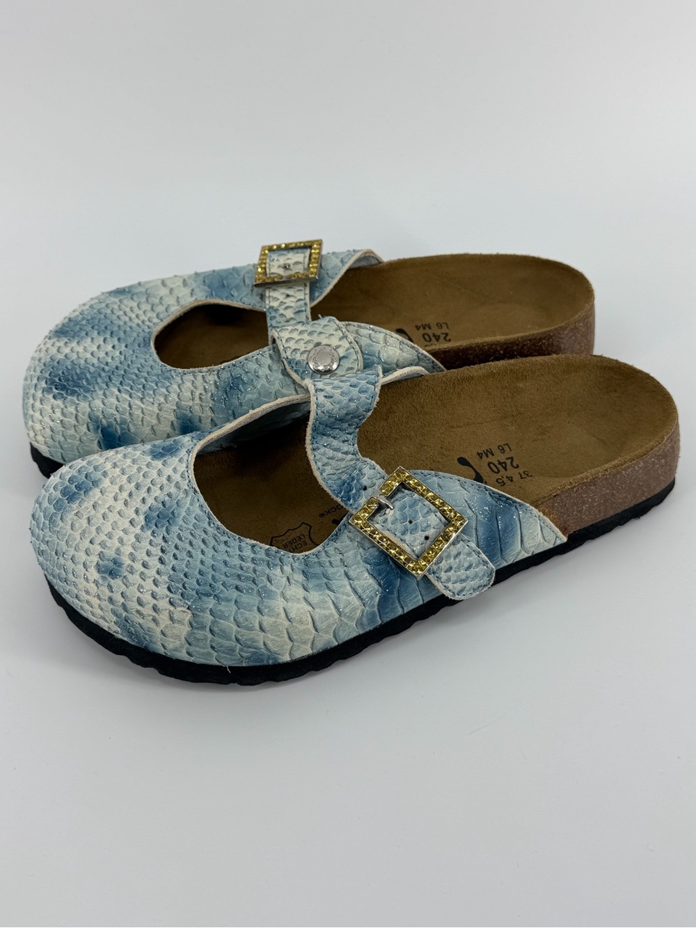Birkenstock Betula Blue White Croc Embossed Mary Jane Clogs, Women's 6 (37)